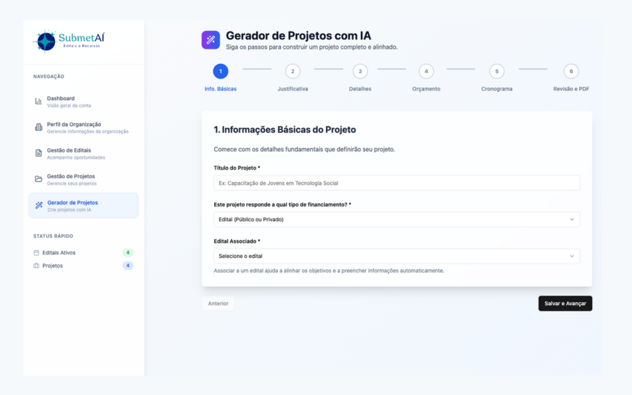 Cards de editais — SubmetAI